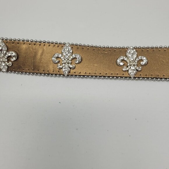 Leather Bronze Fleur De Lis Western Rhinestone Belt - Picture 6 of 15